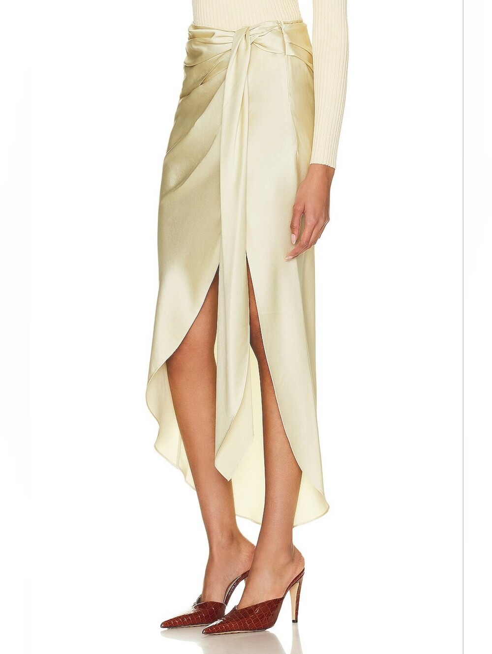 Simkhai Elisabetta Classic Draped Tie-Waist Midi Skirt in Yellow, Size 4 - Picture 5 of 17